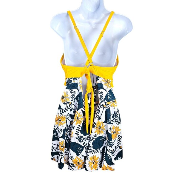 Womens 2XL Floral Print Backless Swimdress Tummy Control Beach Pool Sexy - Picture 5 of 11